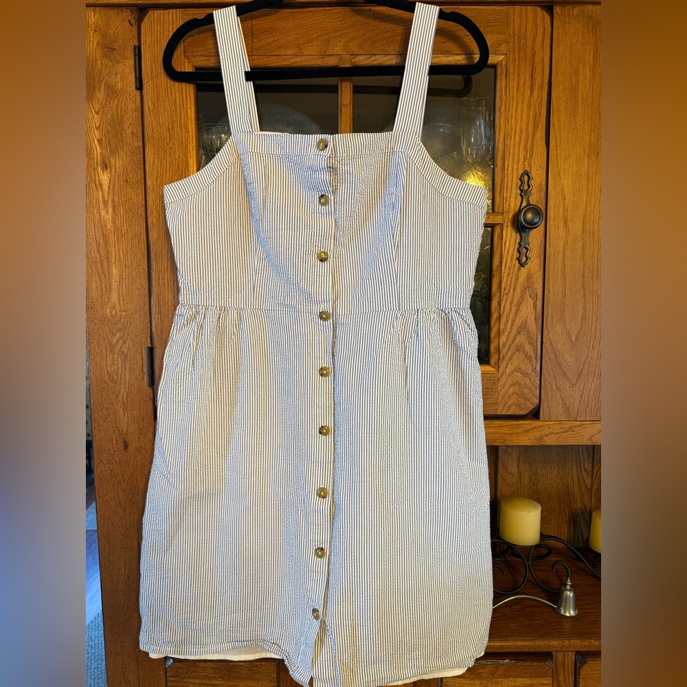 J. Crew Blue and White Striped Seersucker Mini Dress